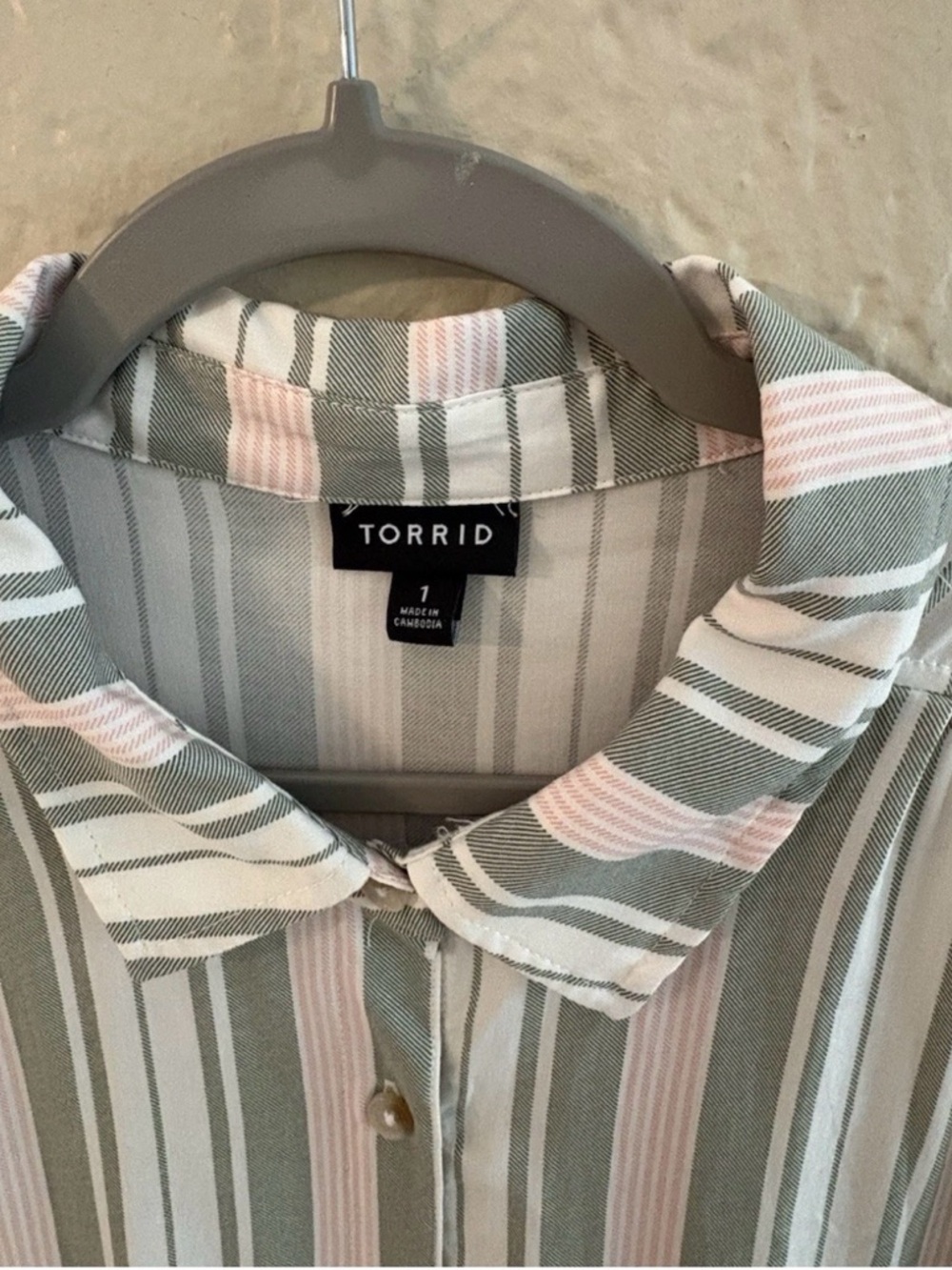 Torrid Size 1X Striped Button Front Blouse Green Pink Lightweight Top Breathable - Picture 4 of 13